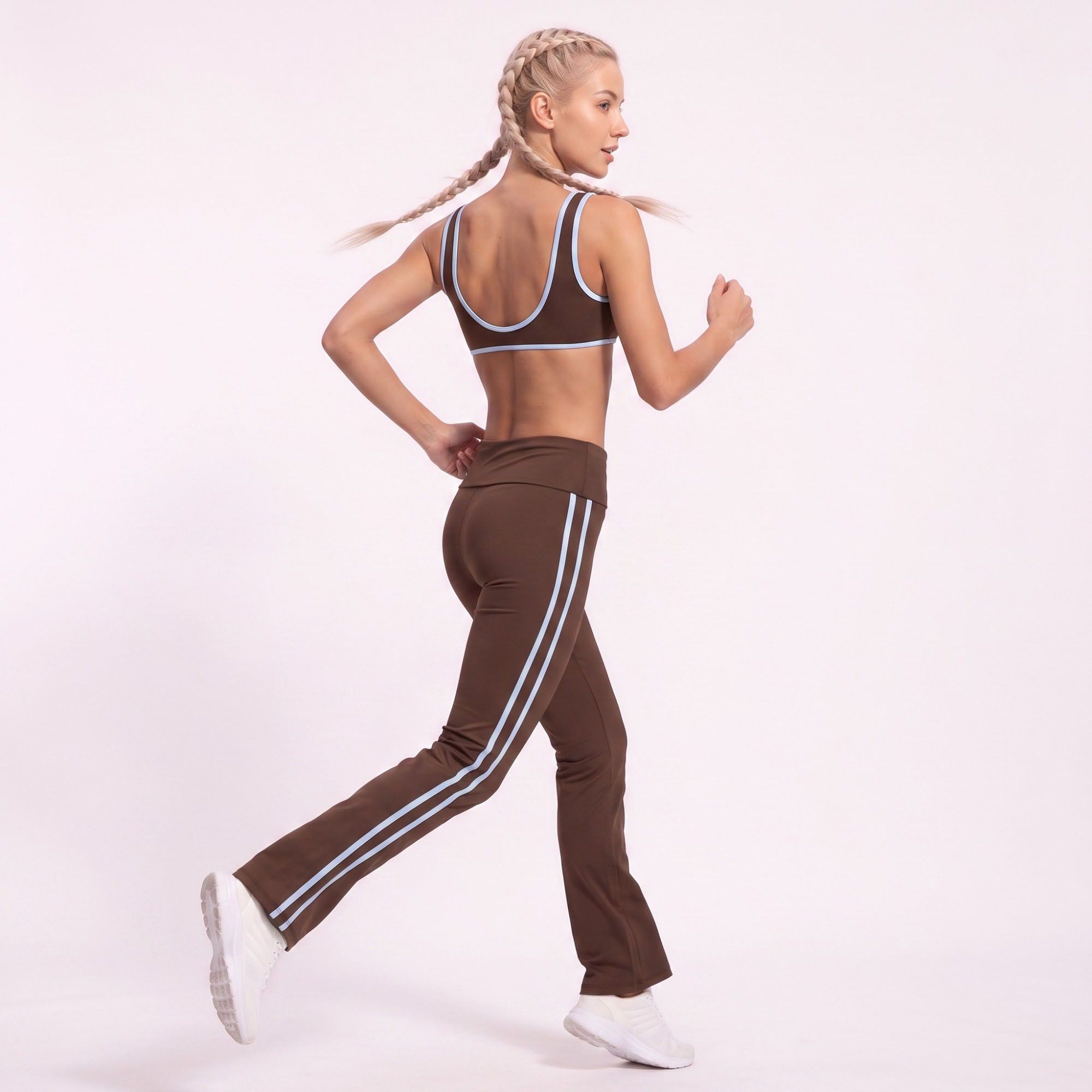 V Neck Sports Bra Contrast Trim Workout Top