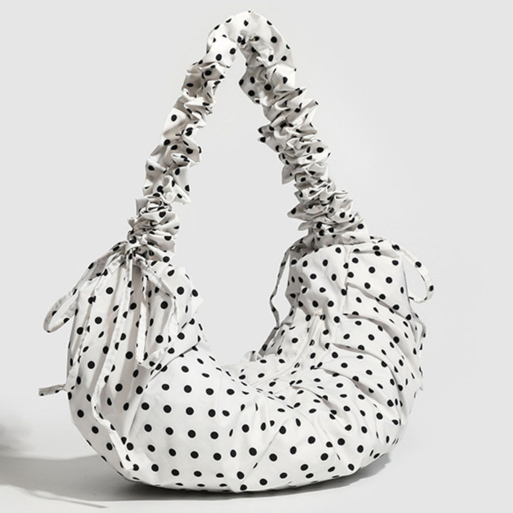 Polka Dot Ruched Shoulder Bag with Soft Slouchy Shape