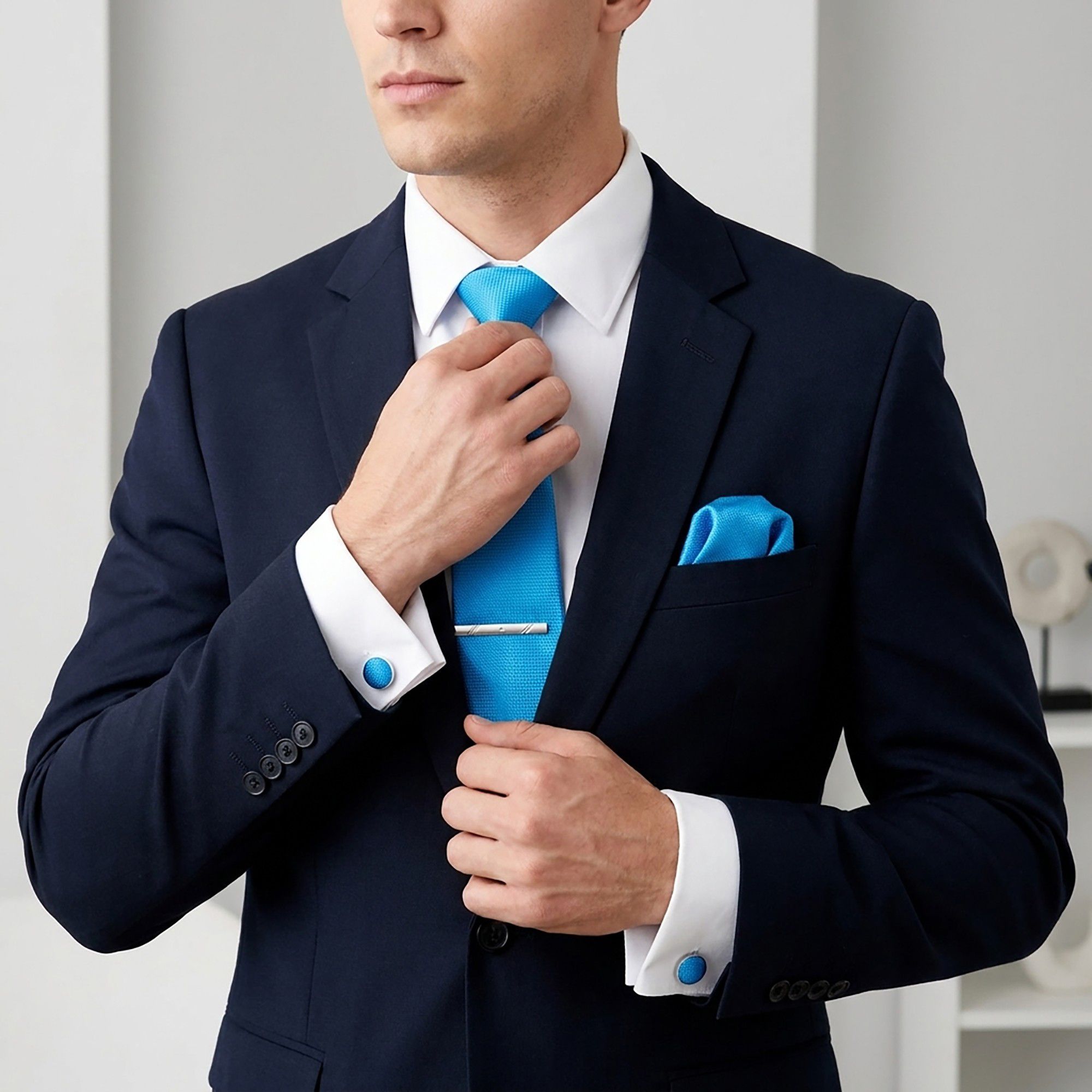 Men's Formal Tie Gift Set with Pocket Square Cufflinks Tie Clip and Gift Box