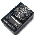 Men's Paisley Floral Tie Gift Set with Matching Pocket Square Cufflinks and Silver Tie Clip