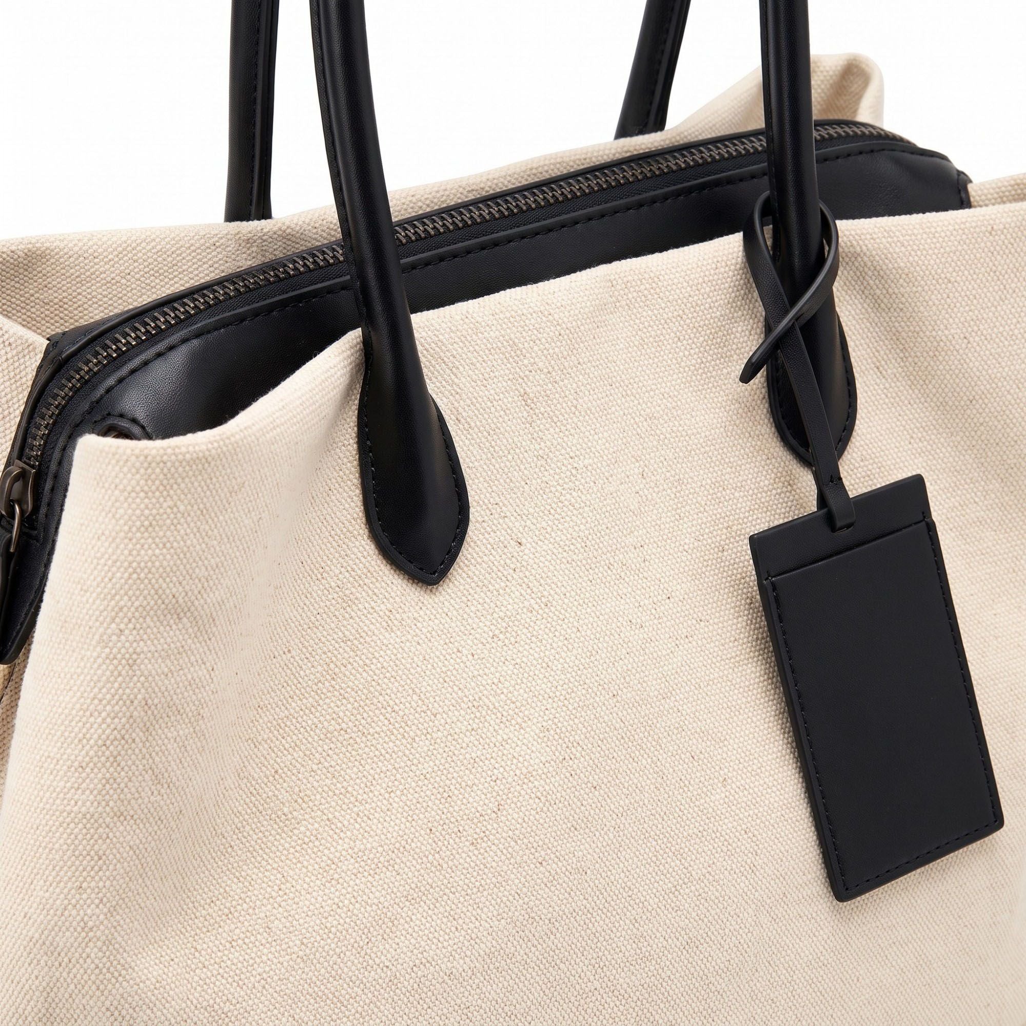 Large Textured Tote Bag with Double Handles and Zip Closure