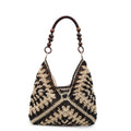 Woven Hobo Shoulder Bag with Beaded Handle and Magnetic Snap Closure