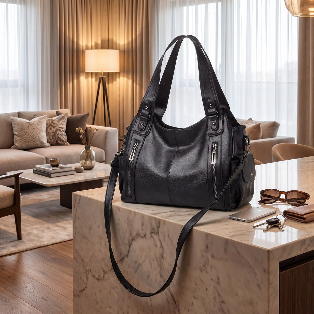 Large Shoulder Tote Bag with Multiple Pockets