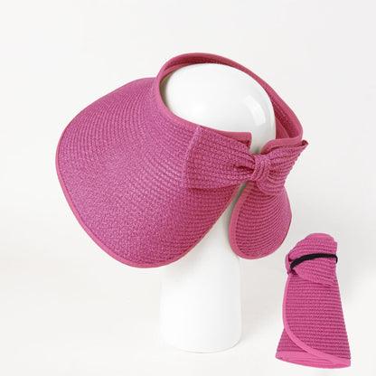 Anna-Kaci Women's Wide Brim Visor Hat with Bow Detail Adjustable Velcro Closure for Beach or Outdoor Protection