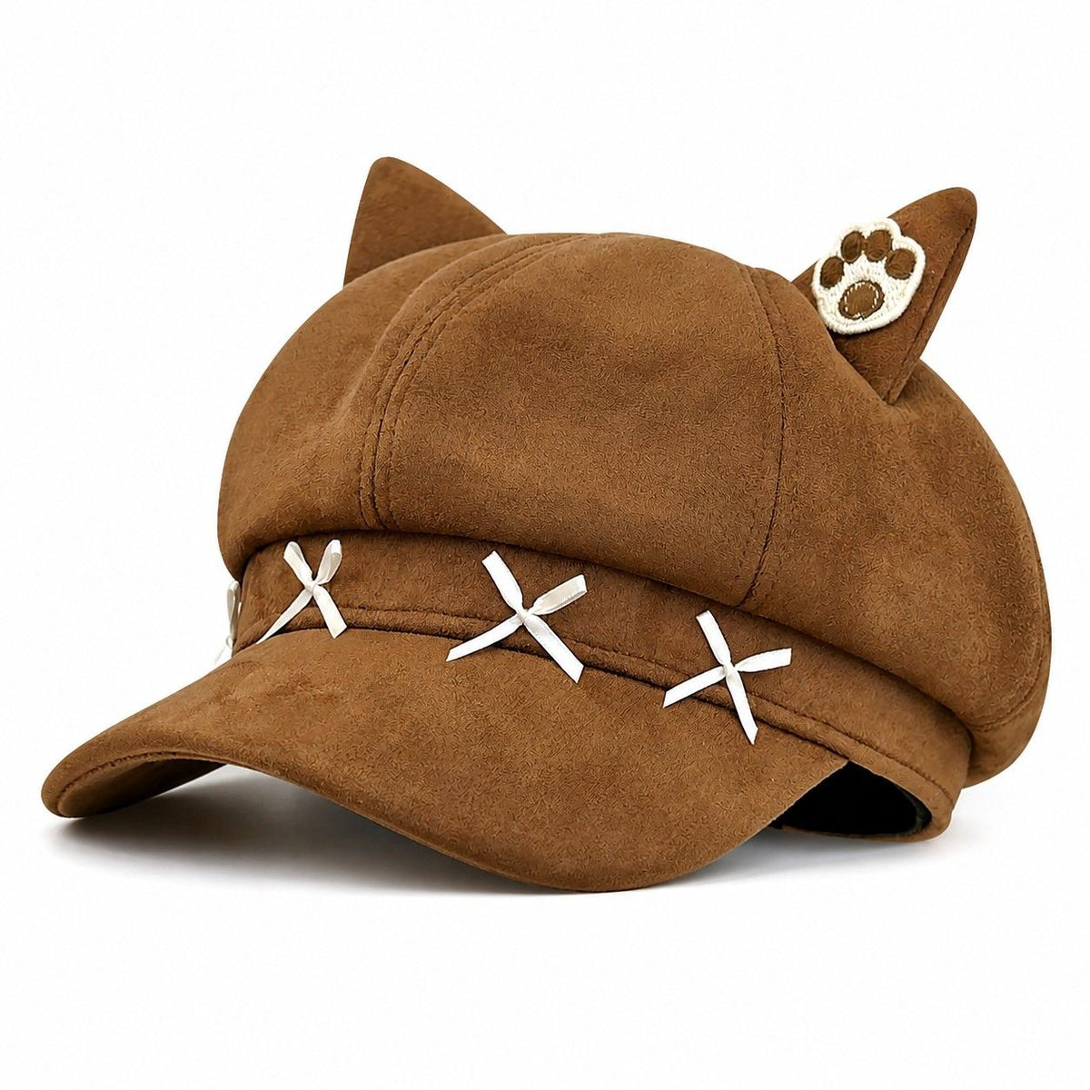Gorra Newsboy con Orejas de Gato, Bonito Sombrero Baker Boy con Lazo y Visera Corta de Estilo Casual