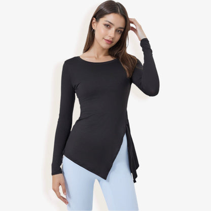 Long Sleeve Side-Tie Activewear Top with Asymmetric Hem