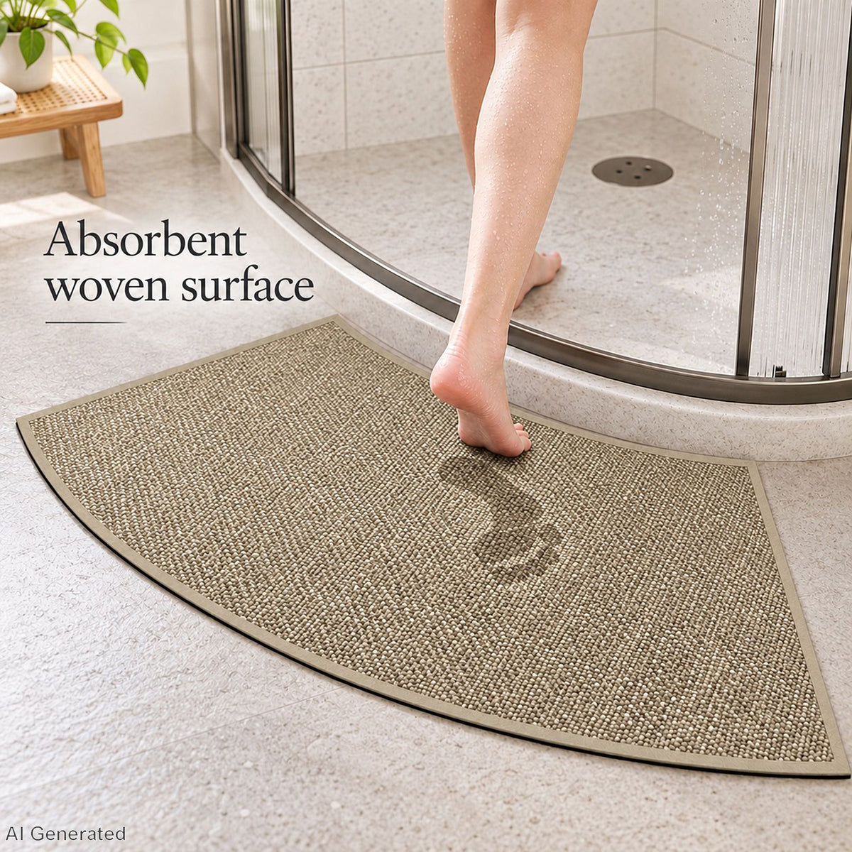 Curved Absorbent Bath Mat with Non Slip Backing