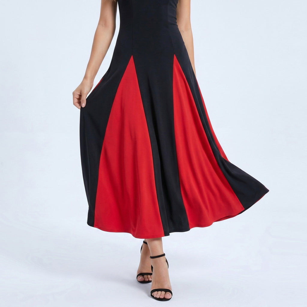 Anna-Kaci Women's Spaghetti Strap Colorblock Fit and Flare Midi Dress