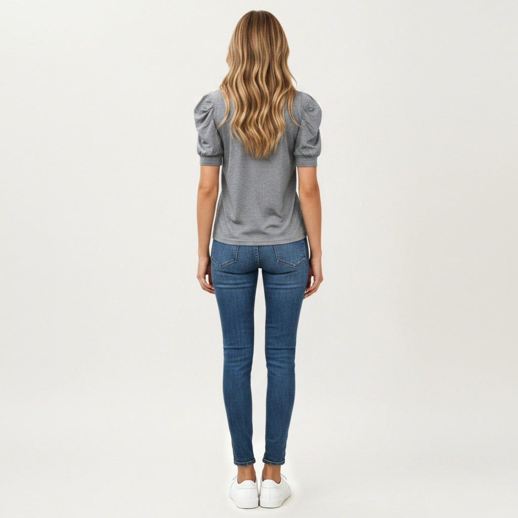 Anna-Kaci Women's Short Sleeve Puff Sleeve Knit Top with Crew Neck and Soft Textured Fabric