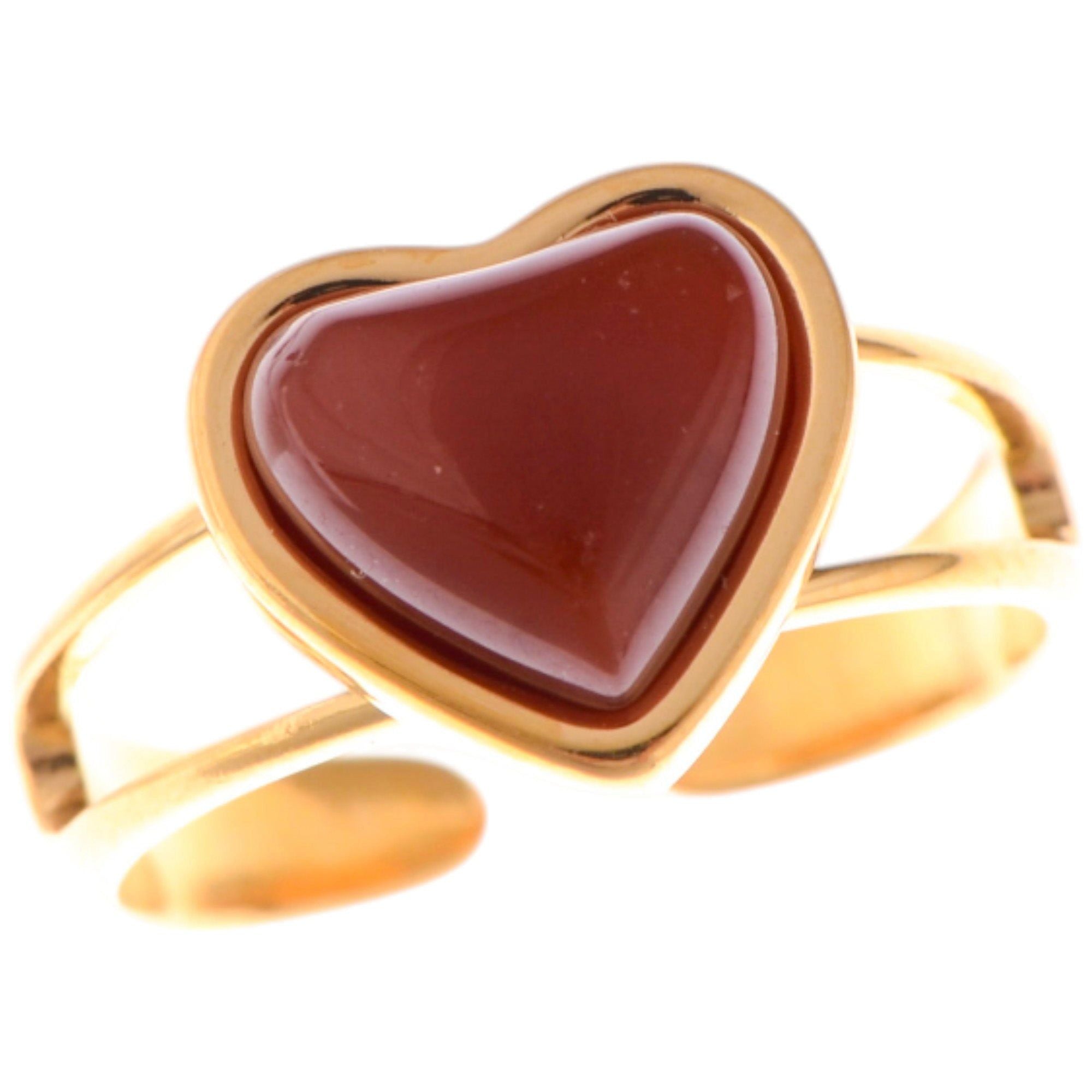 Anna-Kaci Gold Tone Heart Fashion Ring with Red Gemstone Accent