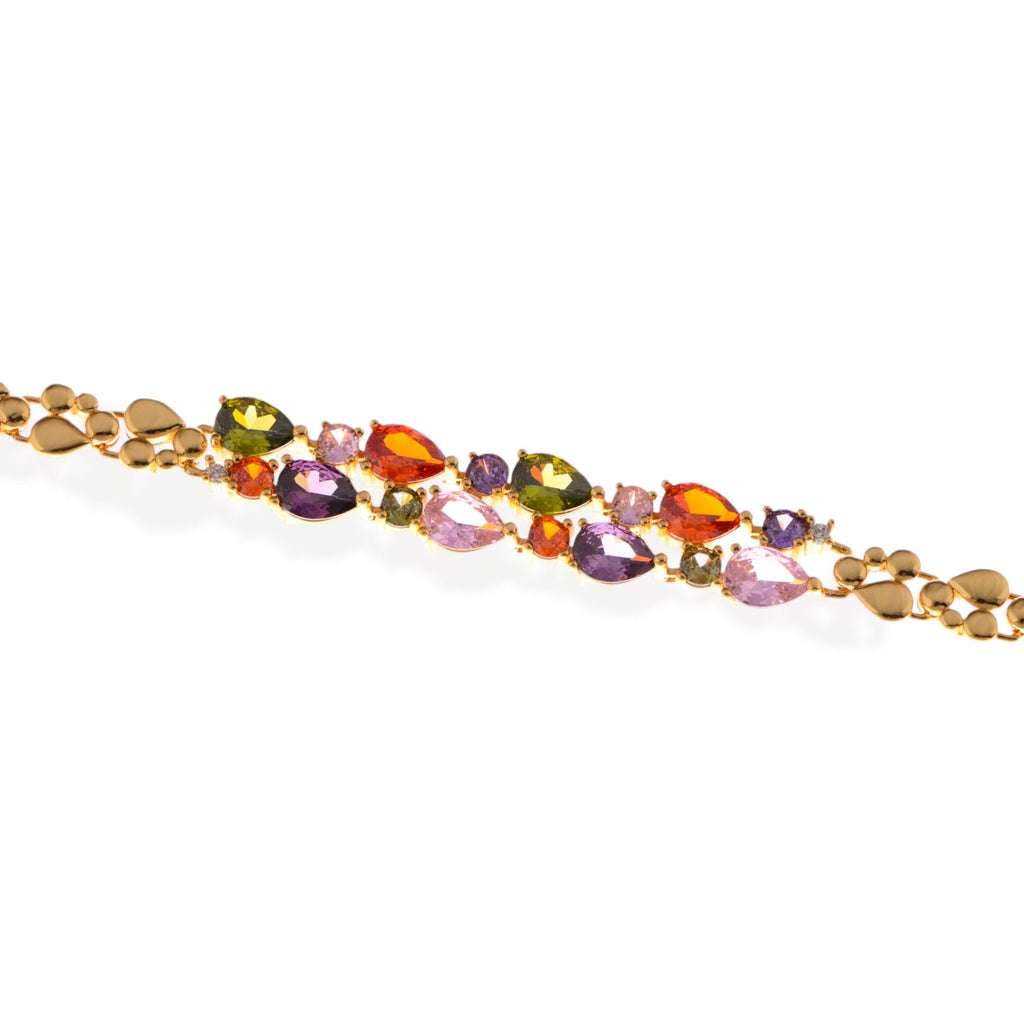Gold Tone Fashion Bracelet with Multi-Colored Gemstone Accents