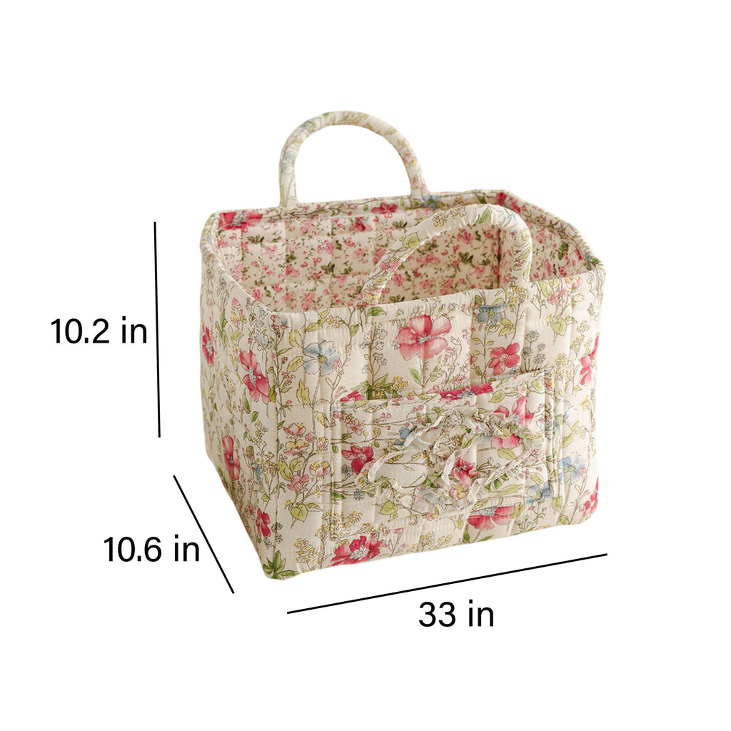 Fabric Storage Basket Quilted Cotton Organizer Bin with Floral Print Decorative Storage