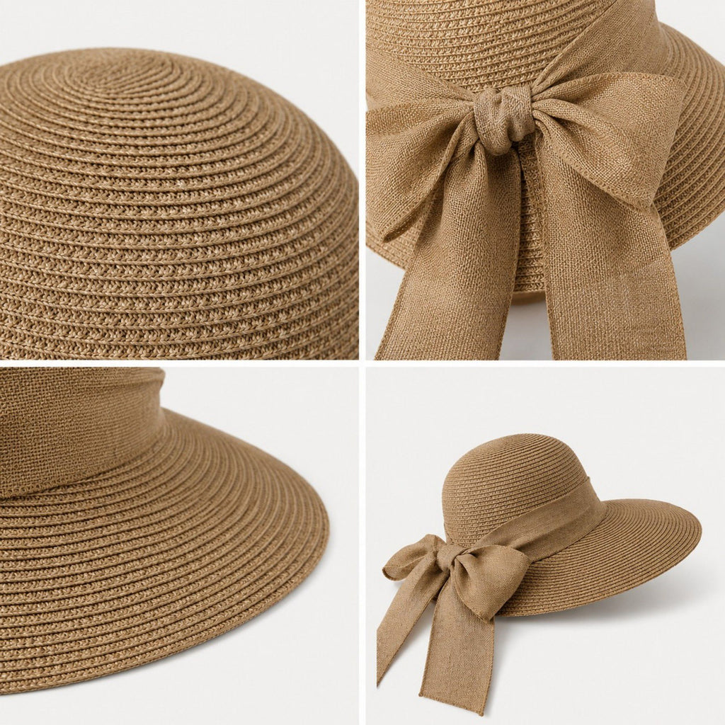 Summer Sun Hat for Women - Wide Brim Straw Hat with Elegant Bow Detail