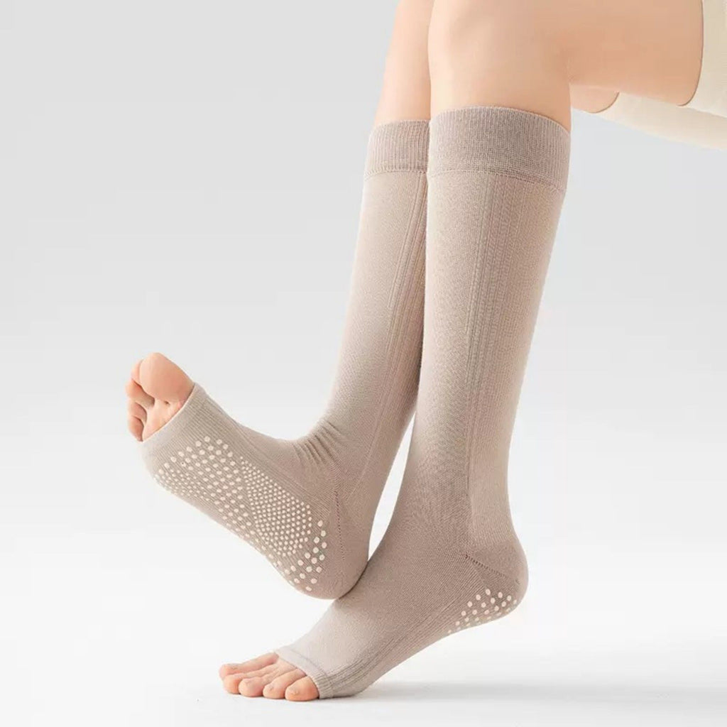 Anna-Kaci Women's Knee High Grip Socks with Anti-Slip Sole for Barre, Yoga, Dance, and Pilates 2-Pack