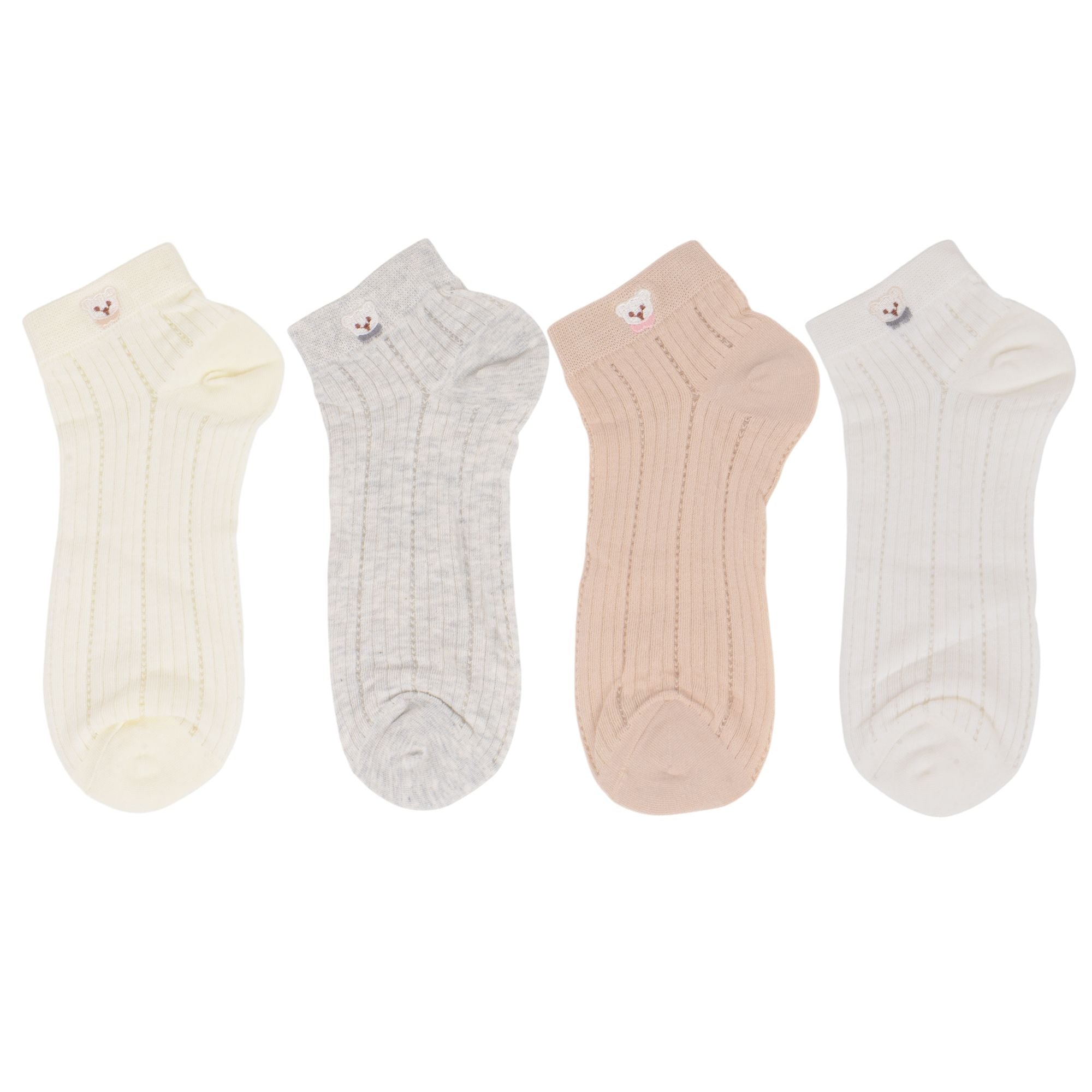 Anna-Kaci 4 Pairs Women's Ankle Mesh Socks with Bear Embroidery Lightweight Breathable Knit and Elastic Cuffs