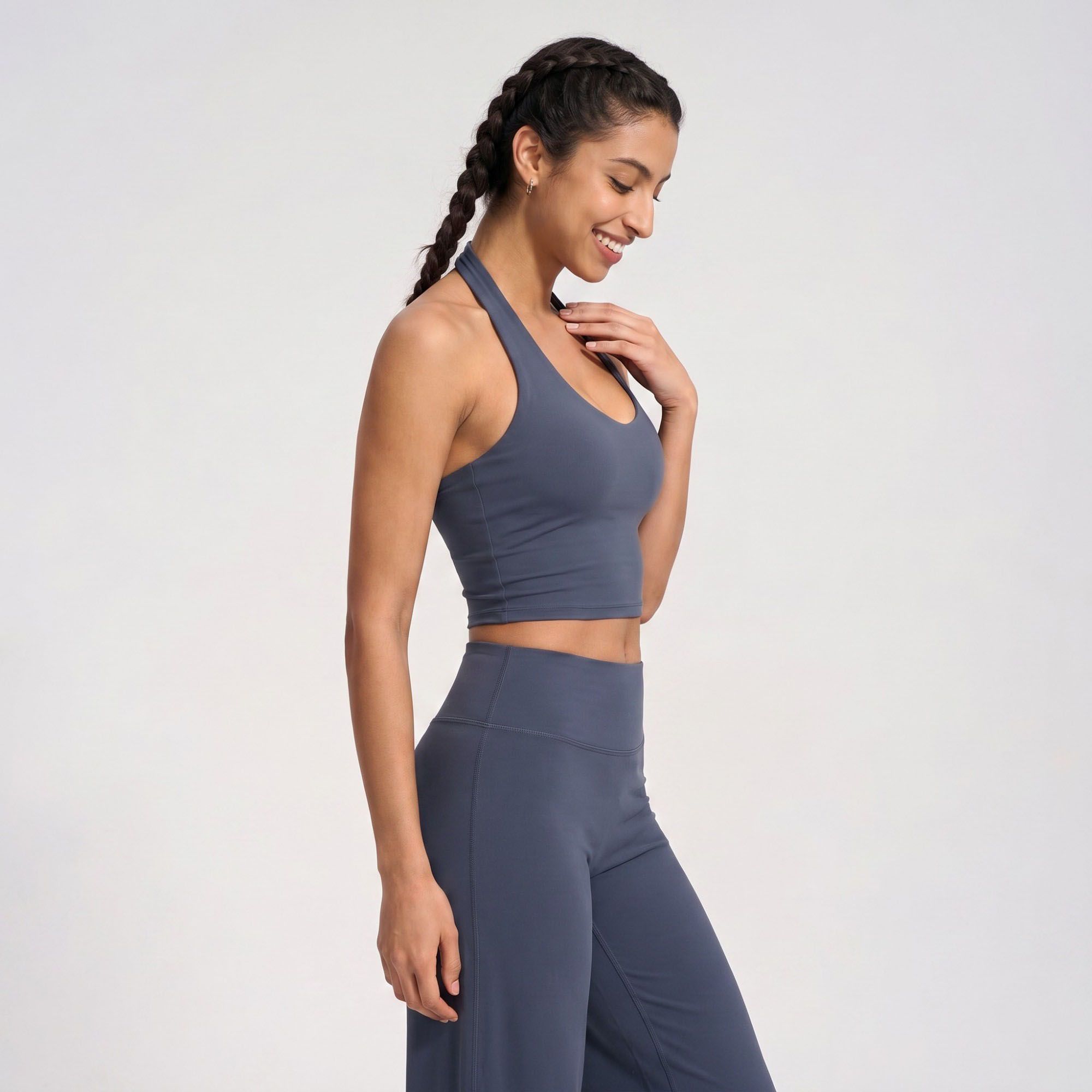 Padded Halter Longline Sports Bra Tank Top Scoop Neck Workout Yoga Crop Top