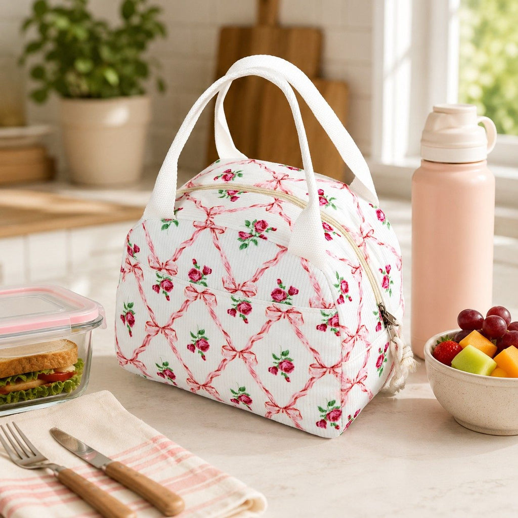 Printed Insulated Lunch Tote Bag with Double Handles and Zip Closure