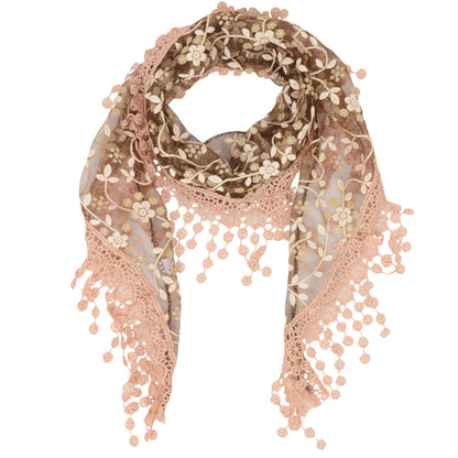 Anna-Kaci Lightweight Lace Floral Head Scarf Fringe Triangular Shawl Scarf Wrap Bandana for Women