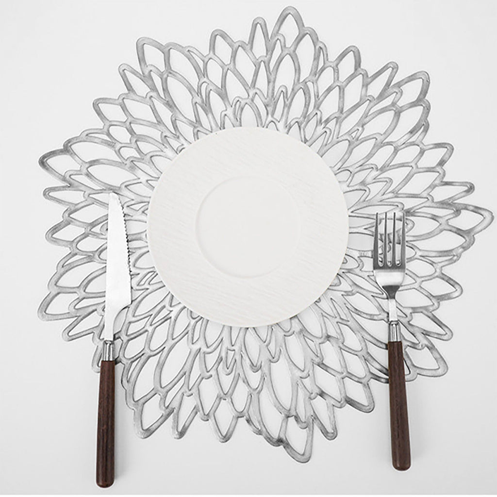 4 Piece Set Round Floral Cutout PVC Placemats Heat Resistant Decorative Table Mats