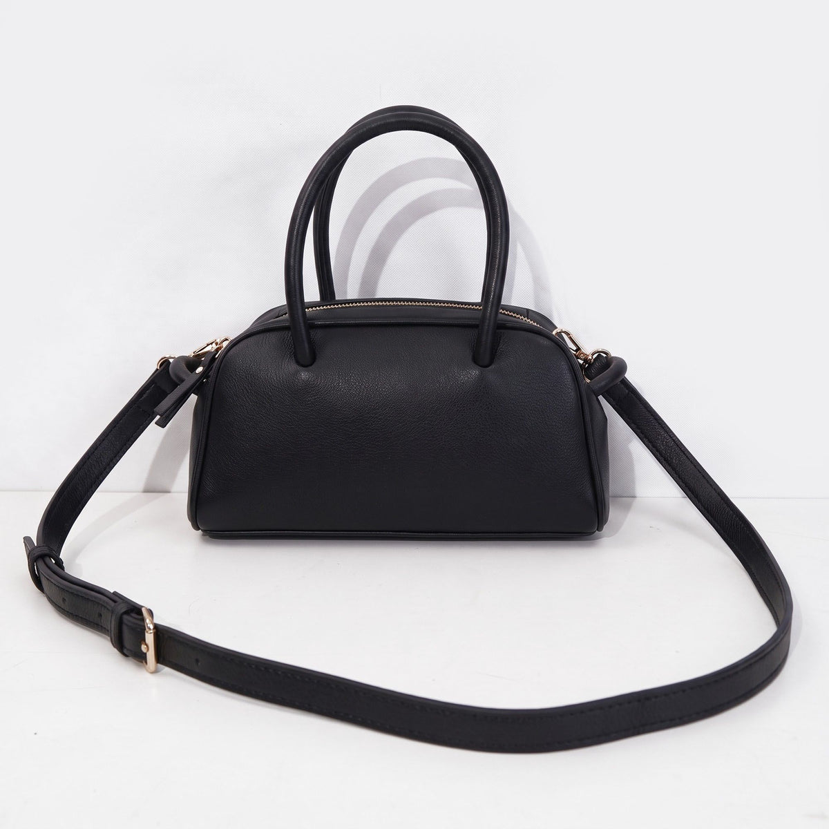Structured Top Handle Handbag with Zipper Closure and Double Handles