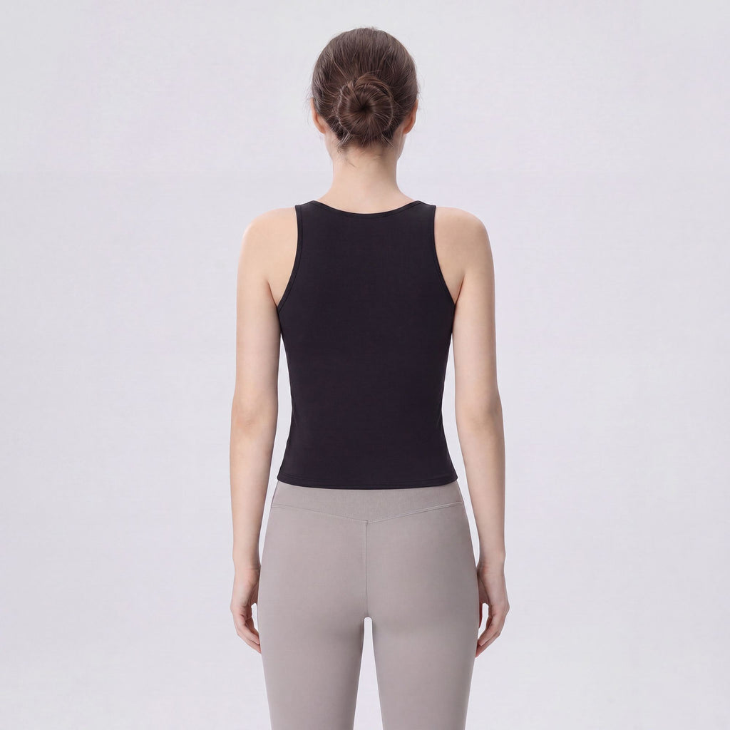 Sleeveless High Neck Cropped Yoga Tank Fitted Workout Activewear Top