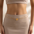Single Floral Layered Beaded Metal Waist Chain Adjustable Minimalist Statement Waist Jewelry 43.3in