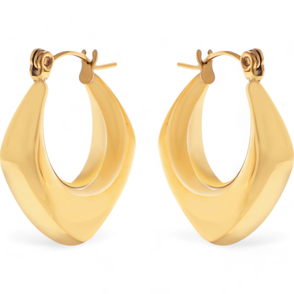 Women's Gold Tone Hoop Fashion Earrings with Sculptural Modern Geometric Design