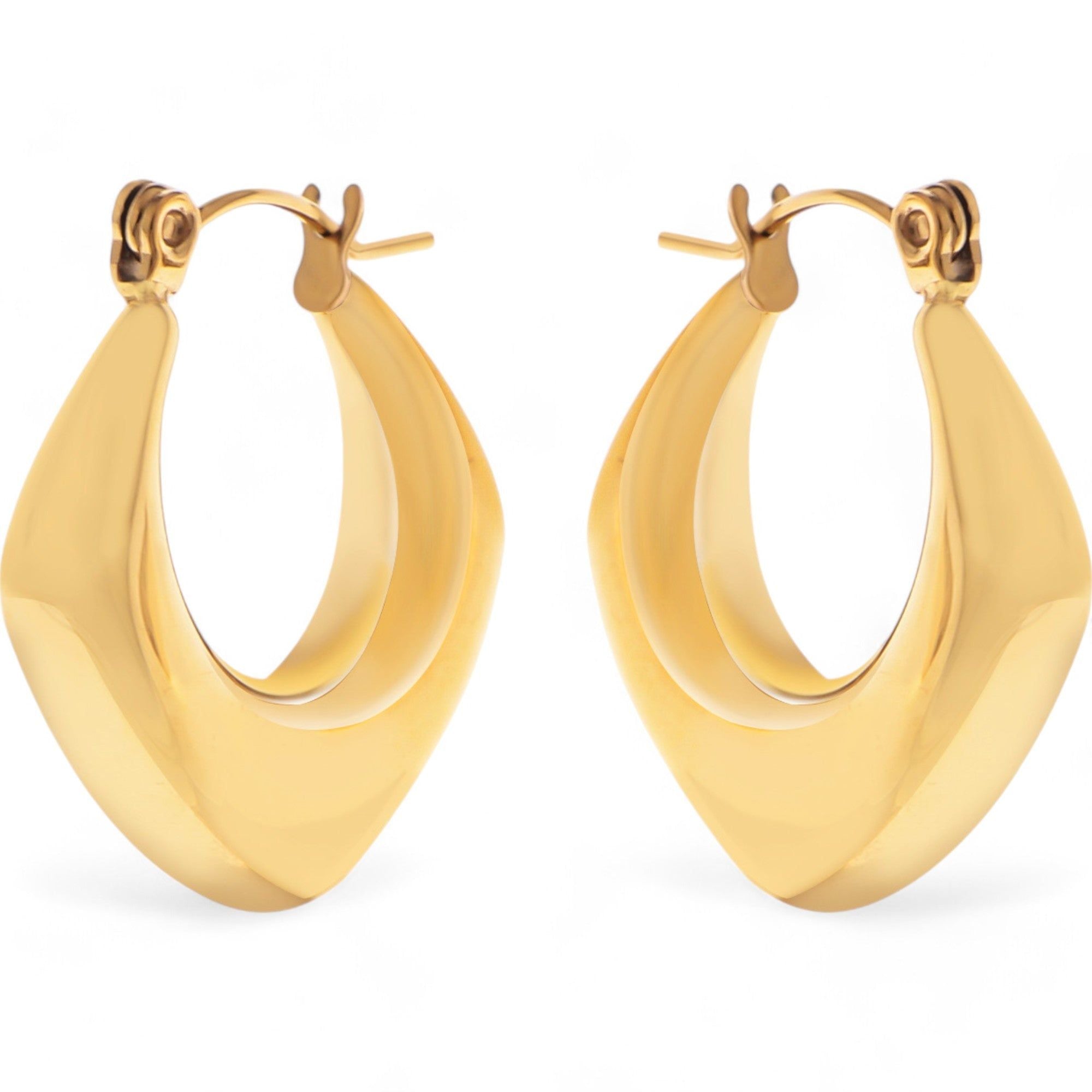 Women's Gold Tone Hoop Fashion Earrings with Sculptural Modern Geometric Design