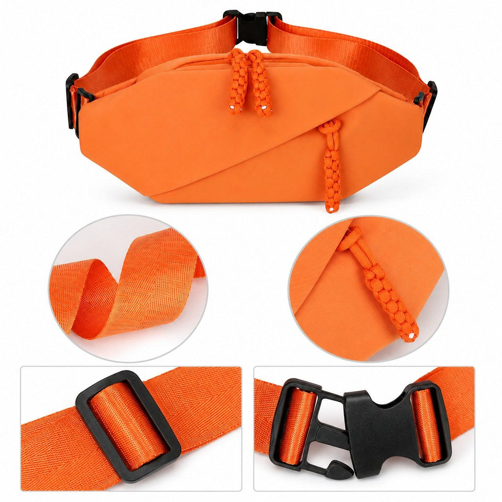 Crossbody Sling Waist Bag with Adjustable Strap Zip Closure and Braided Pulls