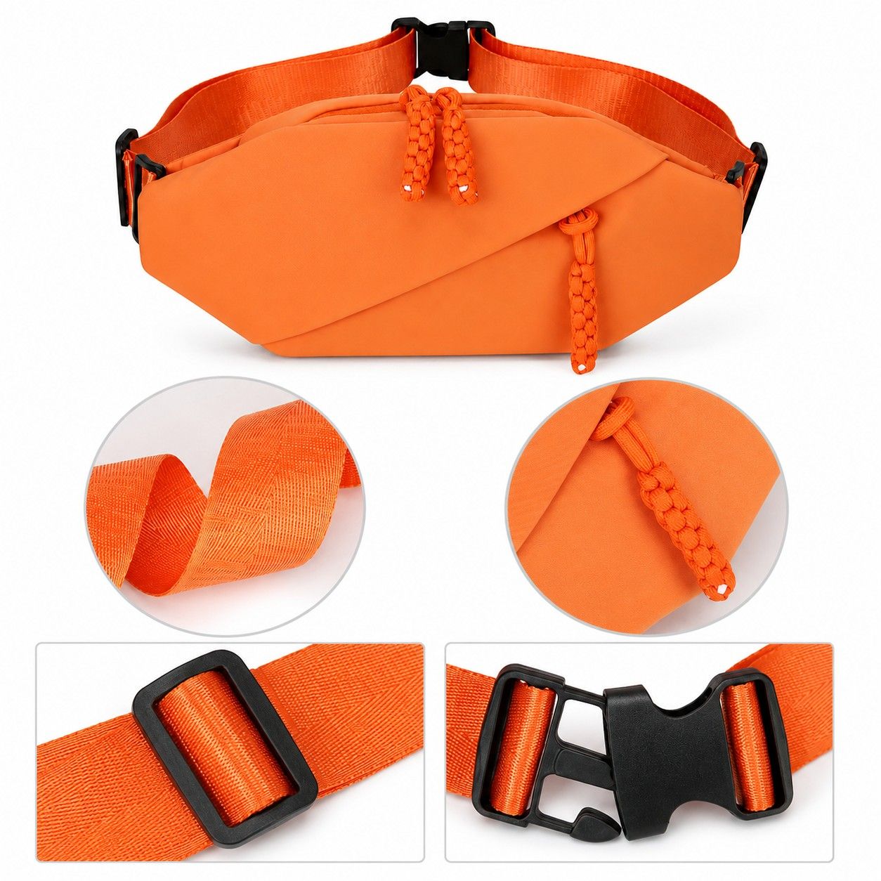 Crossbody Sling Waist Bag with Adjustable Strap Zip Closure and Braided Pulls