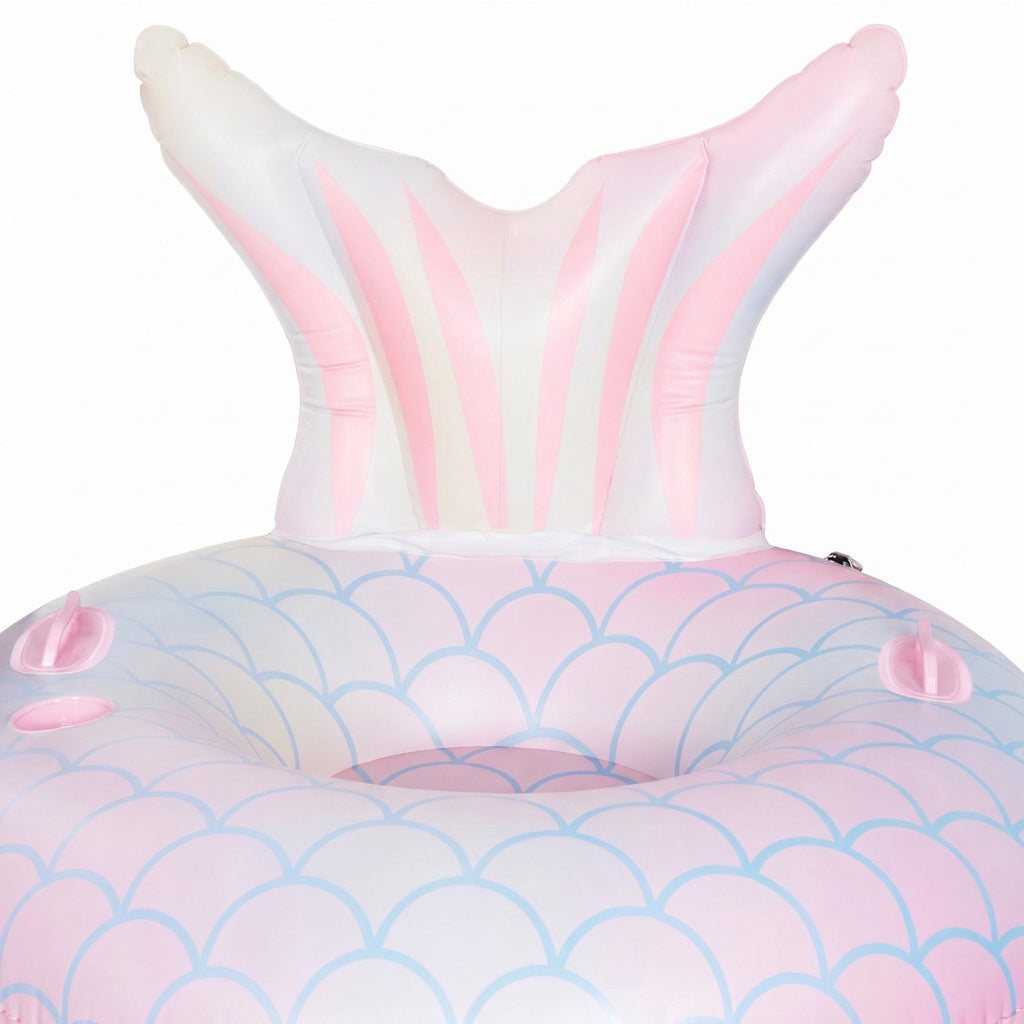 Inflatable Mermaid Tail Pool Float Ring with Backrest Handles Durable PVC Water Float for Pool Beach 43.3x43.3x25.5in