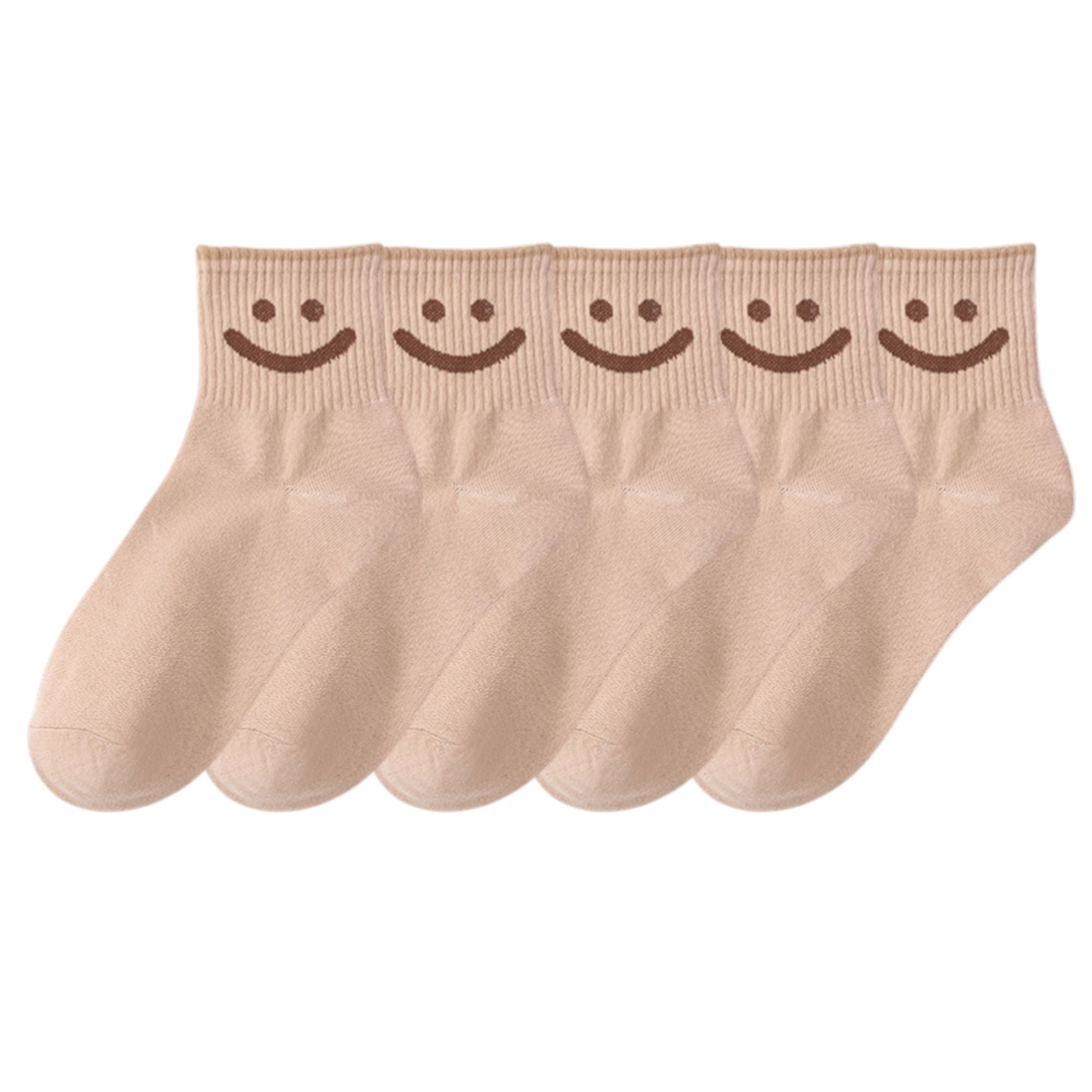 Anna-Kaci 5 Pairs Women's Ankle Socks with Smiley Face Design Soft Cotton Ribbed Cuffs for Casual Everyday Wear