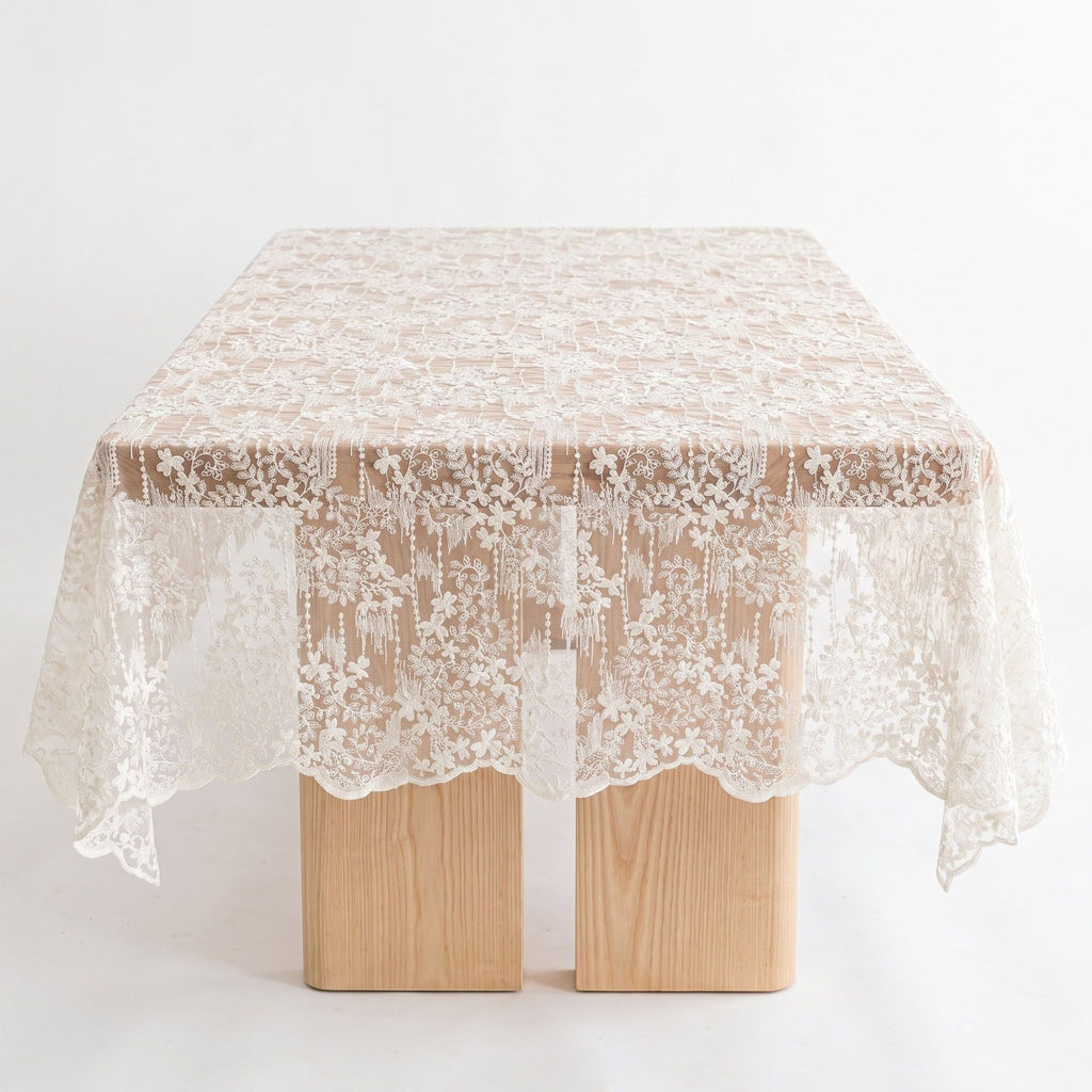 White Floral Embroidered Lace Square Tablecloth 51.2x51.2in