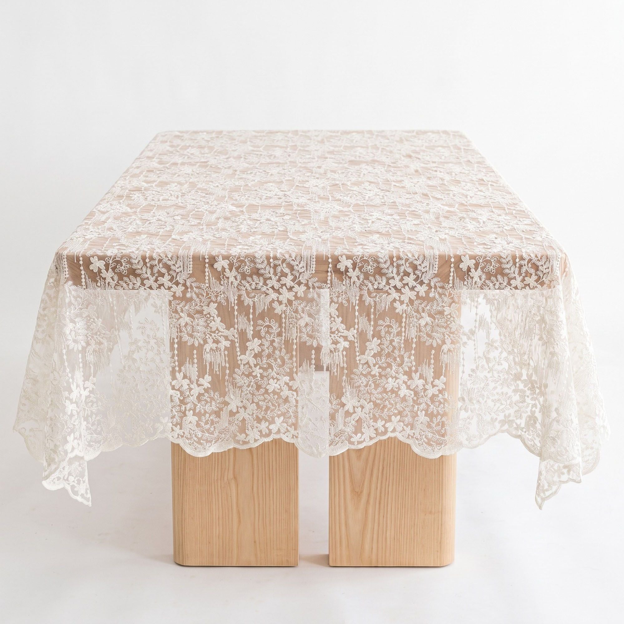 White Floral Embroidered Lace Square Tablecloth 51.2x51.2in