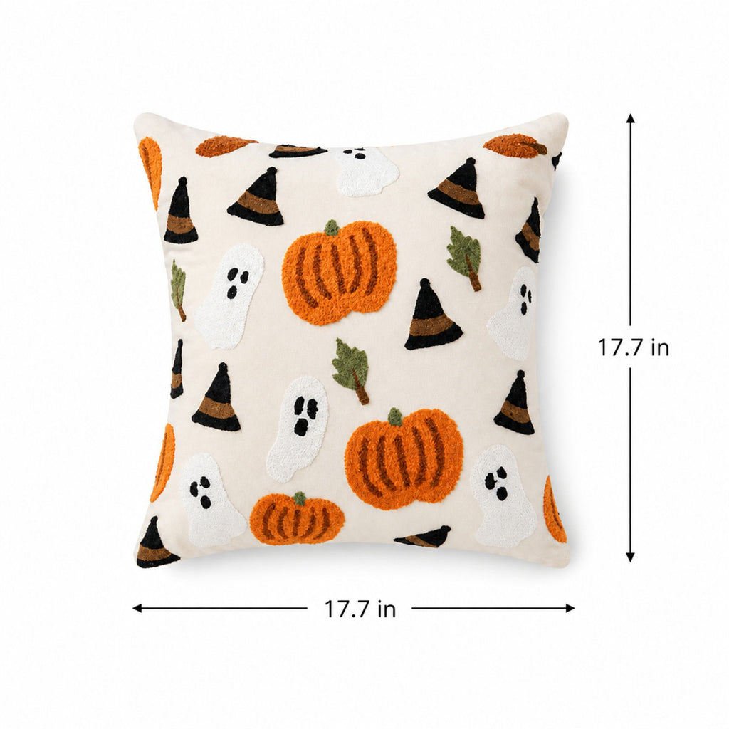 Halloween Pumpkin Embroidered Decorative Throw Pillow Cover 17.7x17.7in
