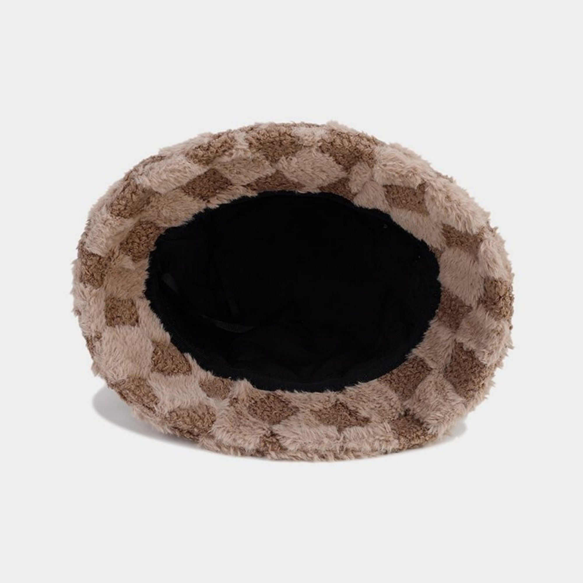 Anna-Kaci Women's Faux Shearling Checkered Bucket Hat with Soft Textured Finish 22-22.8in