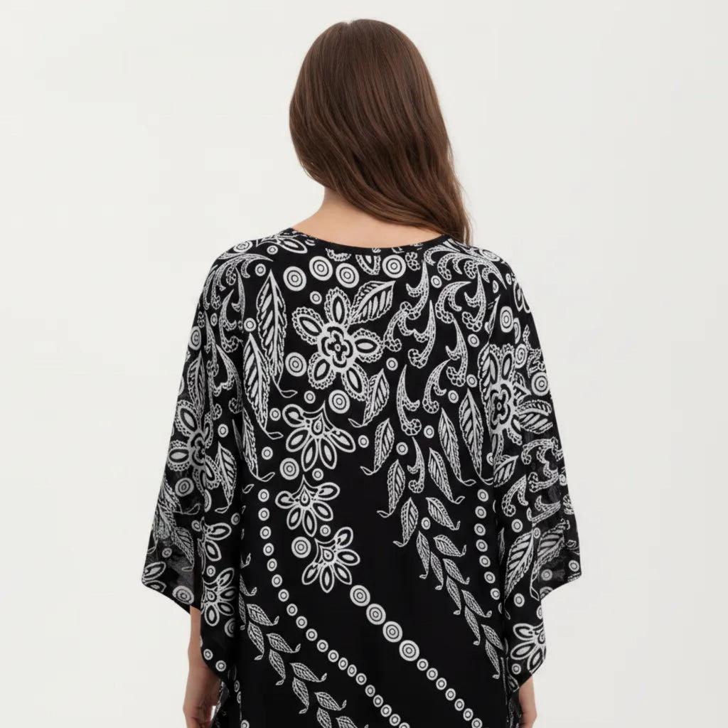 Anna-Kaci Women's Floral Print Kaftan Maxi Dress with V-Neck Button Front and Flowy Batwing Sleeves