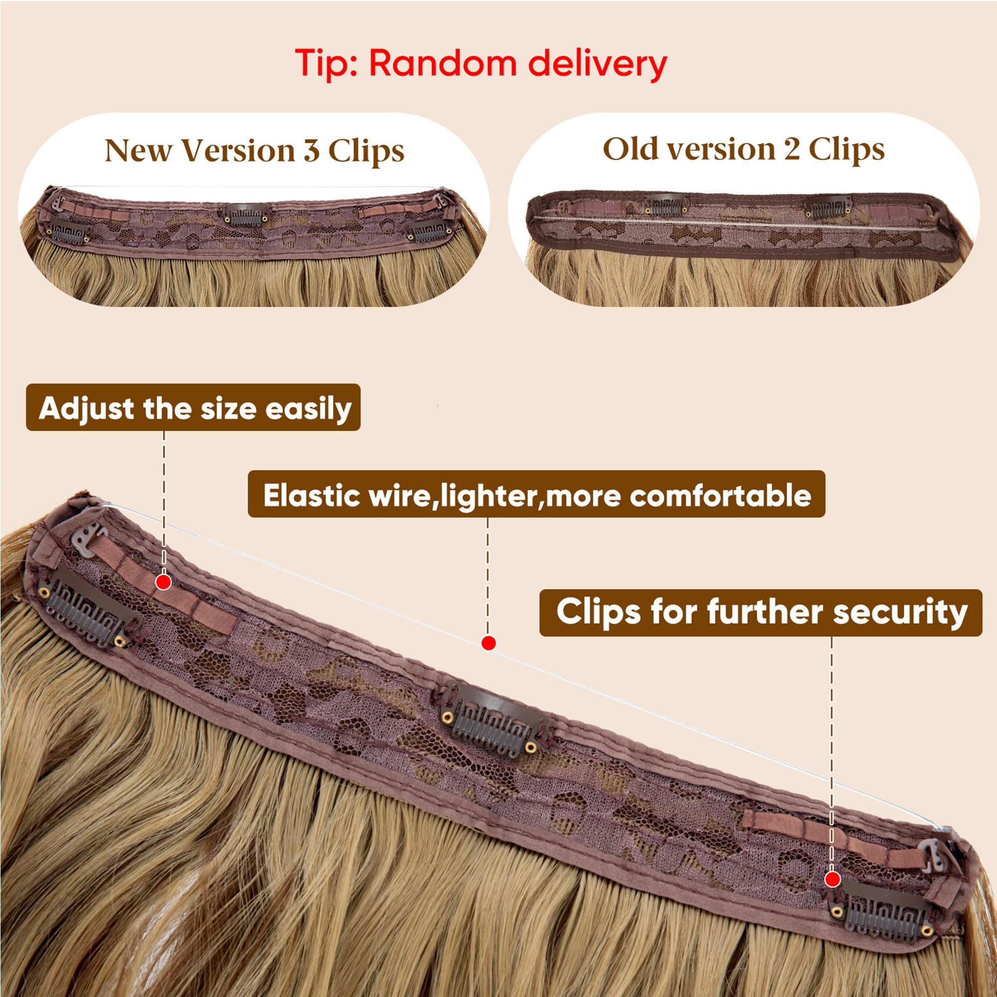 One Piece Long Wavy Curly Clip in Hair Wig Extension 20 Inches High for Women 4 Clips  Brown