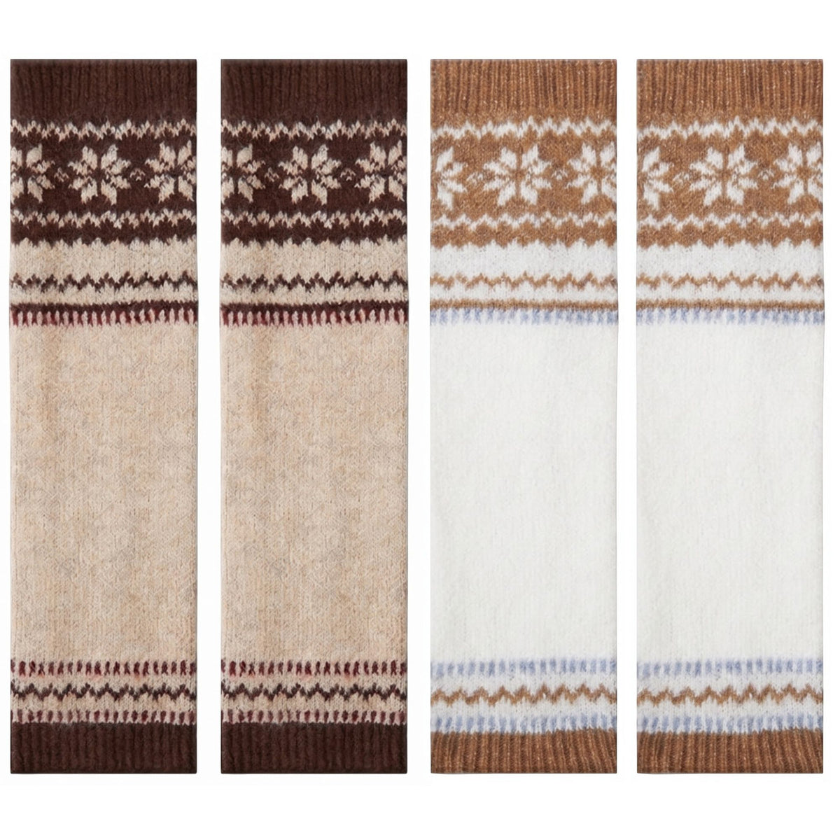 2-Pair Fair Isle Snowflake Knit Leg Warmers Set, Cozy Winter Boot Cuffs