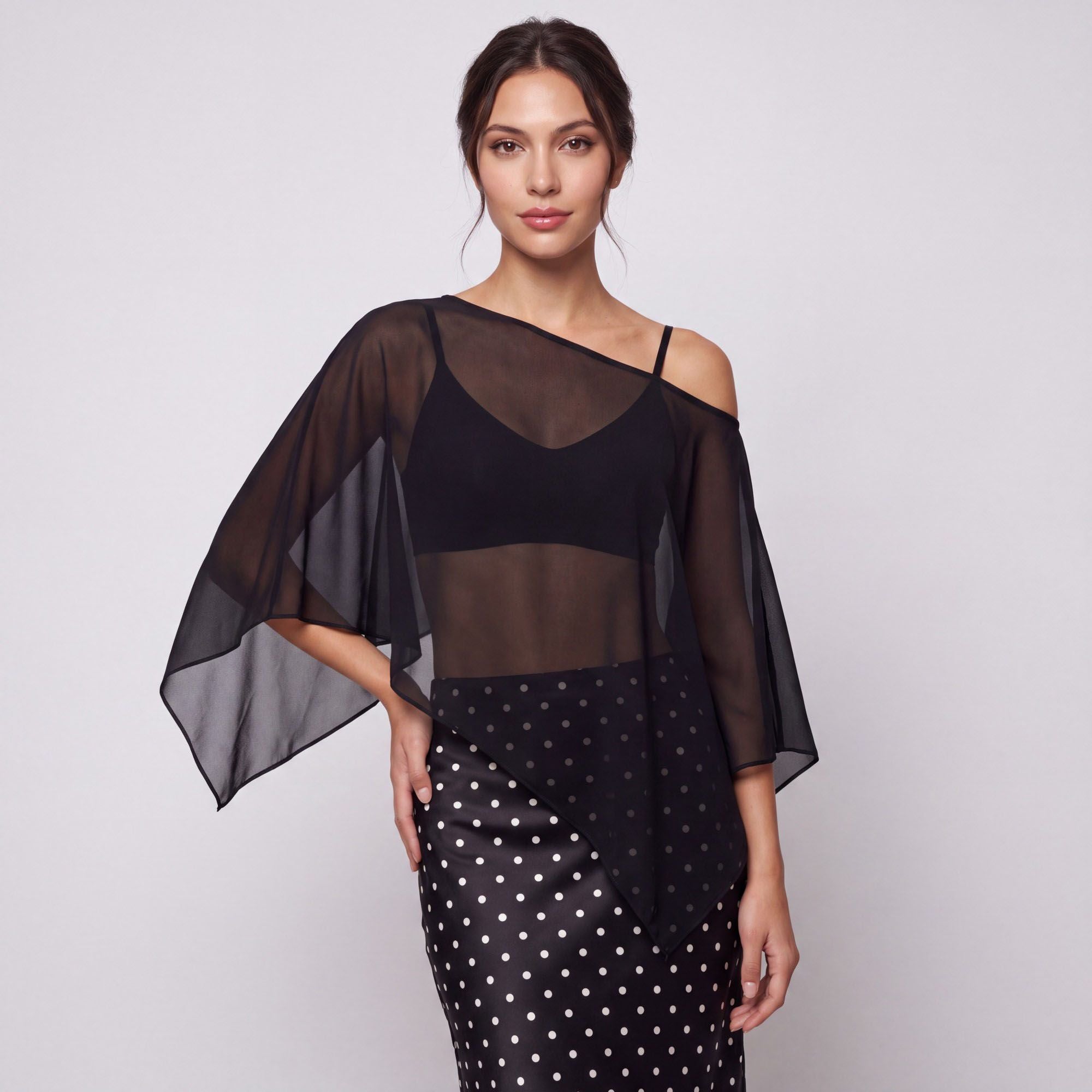 One-Shoulder Sheer Overlay Crop Top