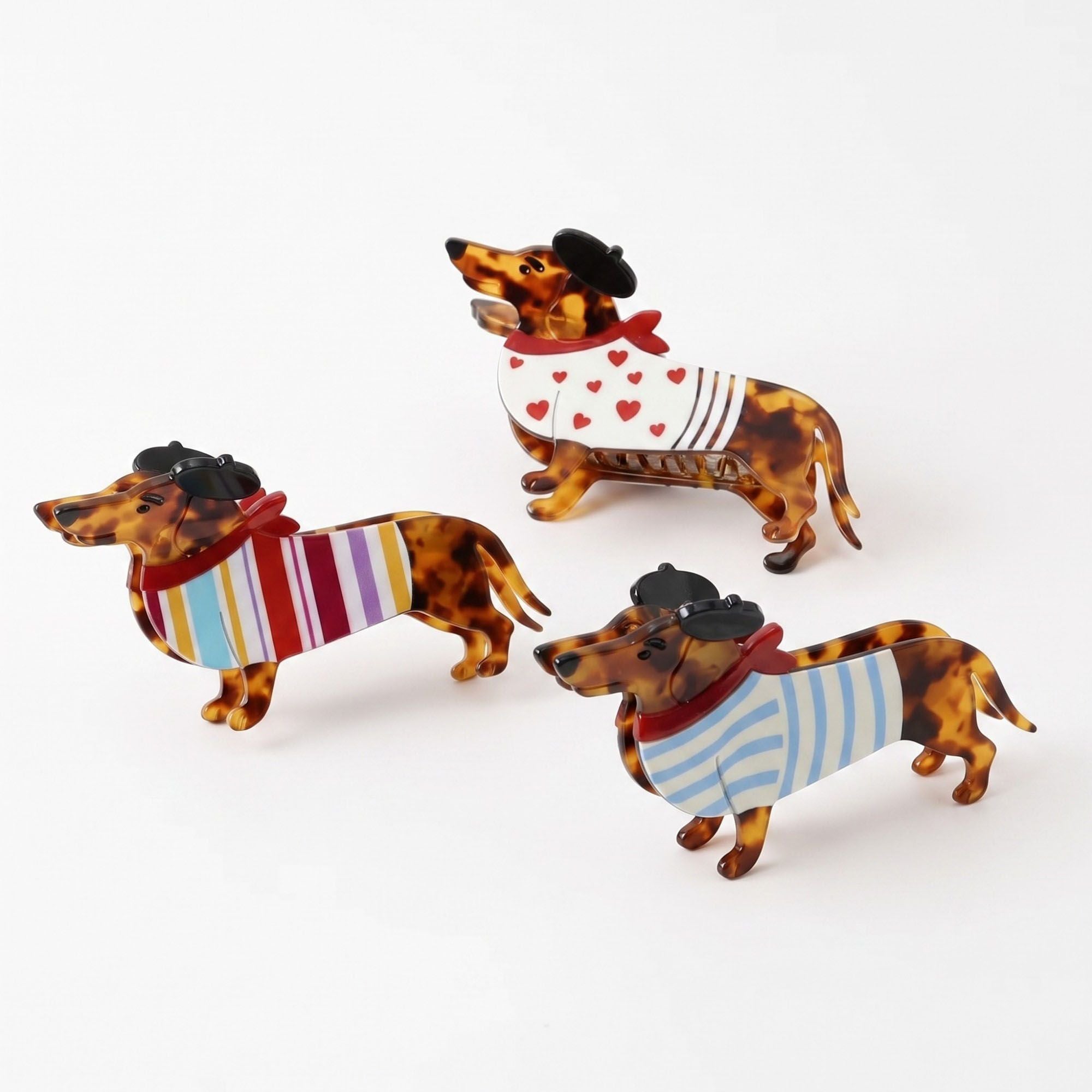 3pc Dachshund Dog Hair Clip Set Tortoiseshell Puppy Barrettes