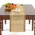 Textured Woven Table Runner with Fringe Trim and Neutral Stripe Pattern 47x11.8 in