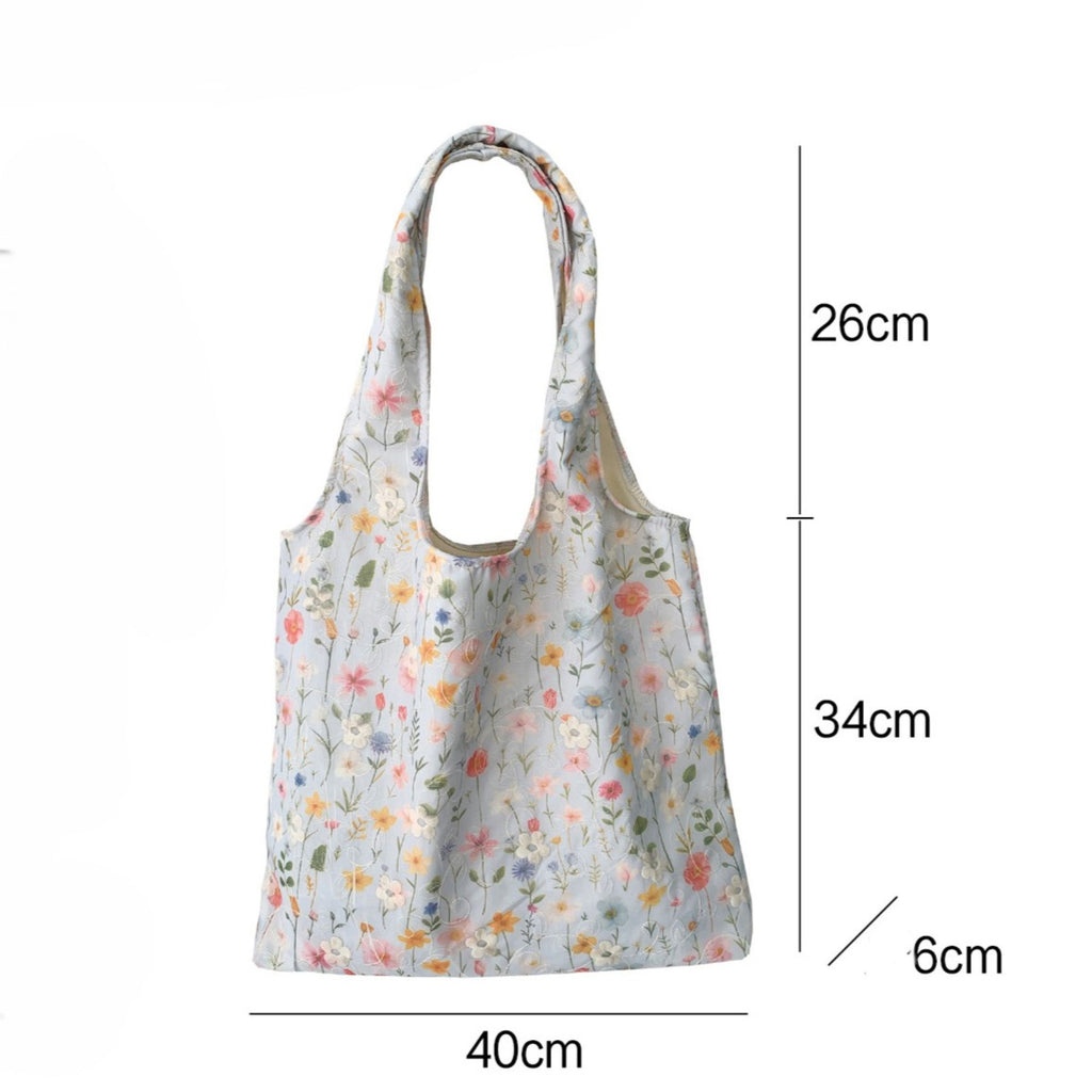 Embroidered Floral Tote Bag for Women, Lightweight Canvas Shoulder Bag for Everyday Use