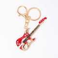 Guitar Rhinestone Keychain Bag Charm with Gold Tone Clasp and Key Ring