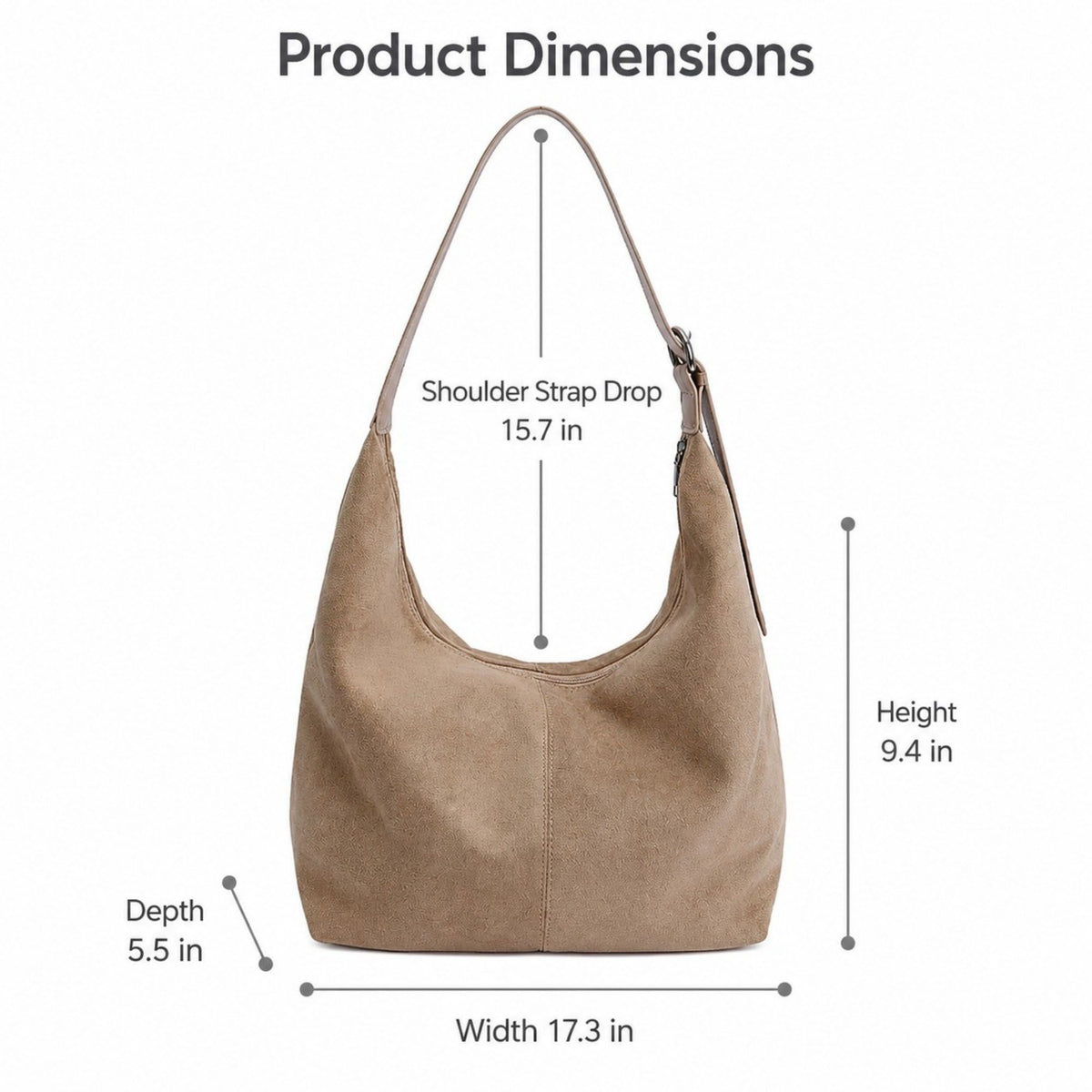 Faux Suede Slouchy Hobo Shoulder Bag