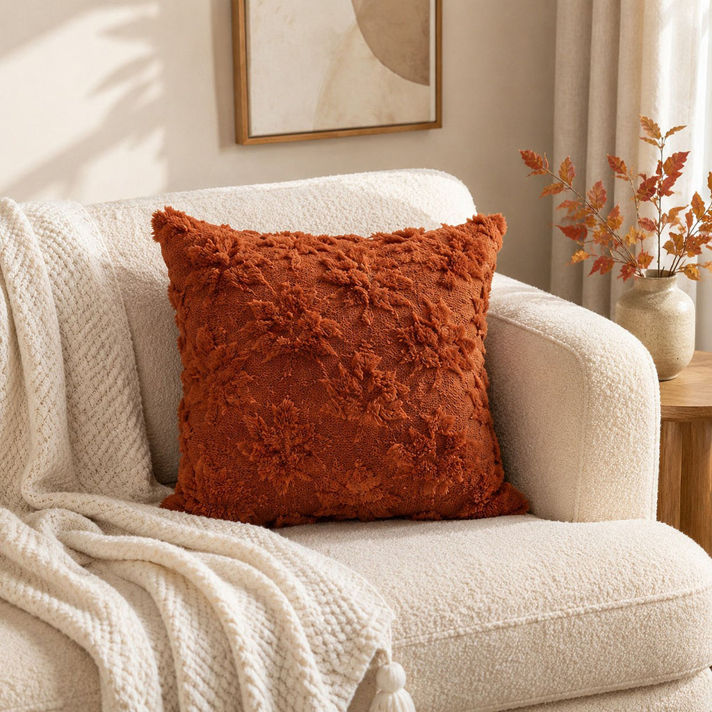 Textured Tufted Botanical Throw Pillow Cover for Couch Bed and Chair