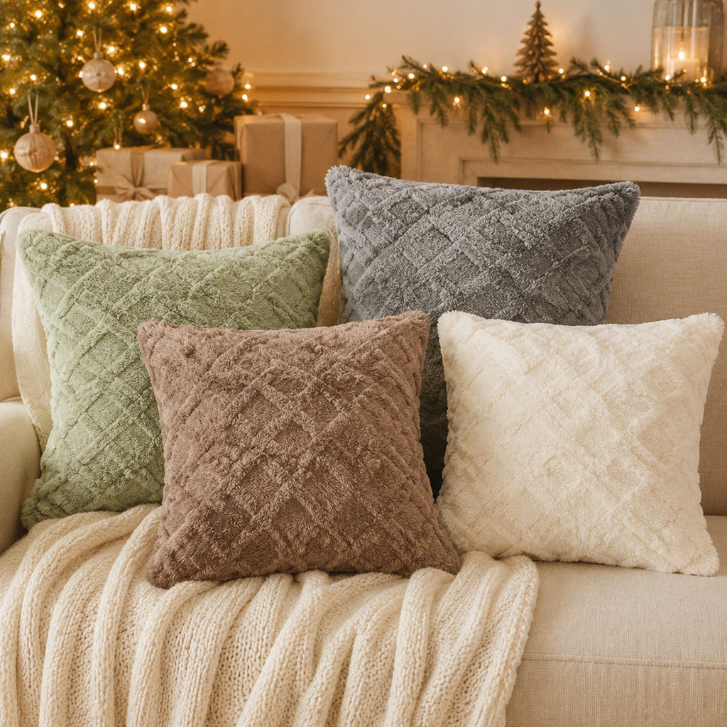 Plush Textured Jacquard Throw Pillow Cover Square Decorative Cushion Cover