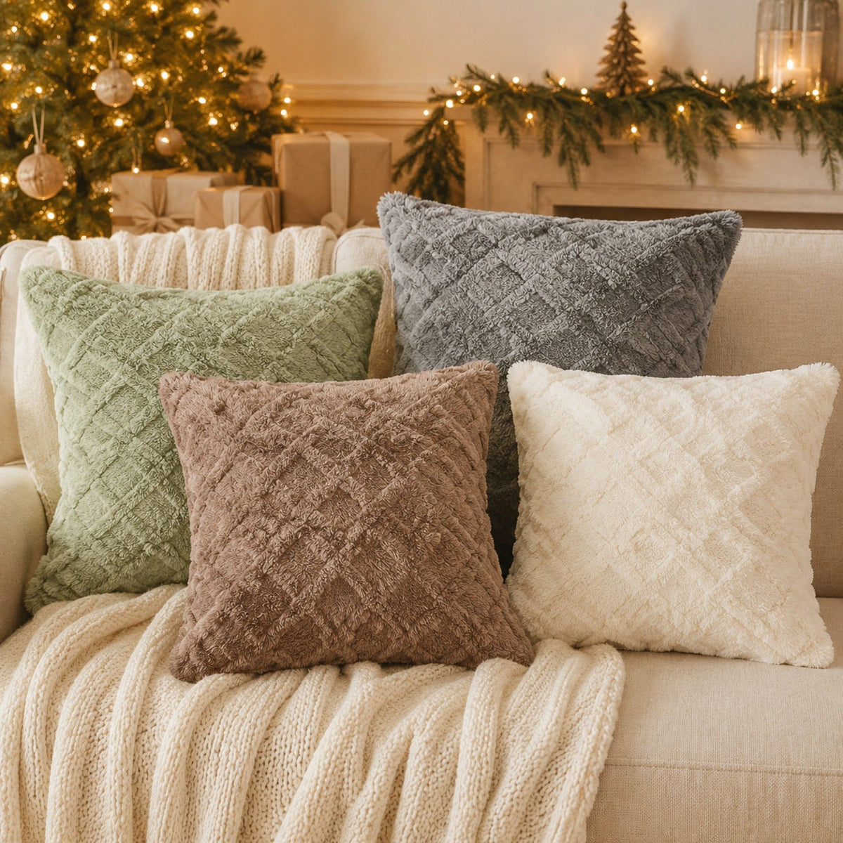 Plush Textured Jacquard Throw Pillow Cover Square Decorative Cushion Cover