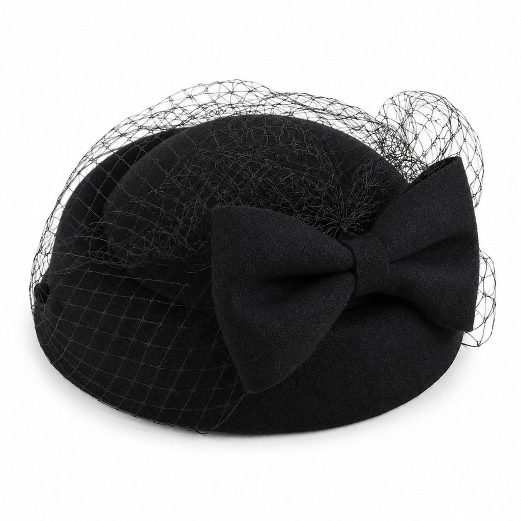 Bow Pillbox Fascinator Hat with Birdcage Veil