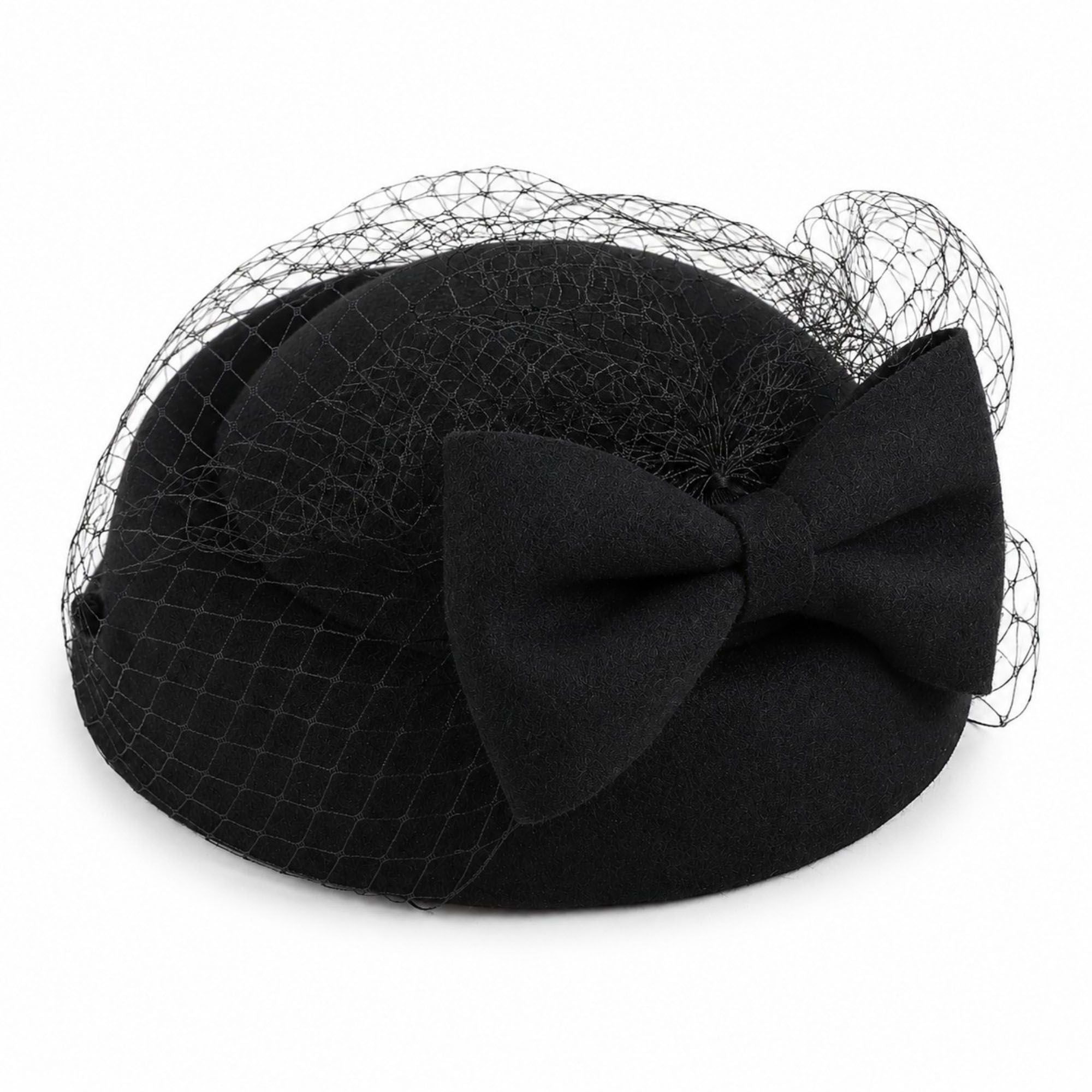 Bow Pillbox Fascinator Hat with Birdcage Veil